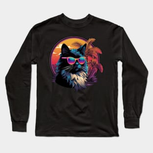 Retro Wave Balinese Cat Shirt Long Sleeve T-Shirt